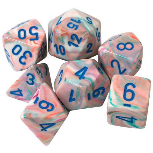 7 Polyhedral Dice Set Festive Pop Art with Blue - CHX27544