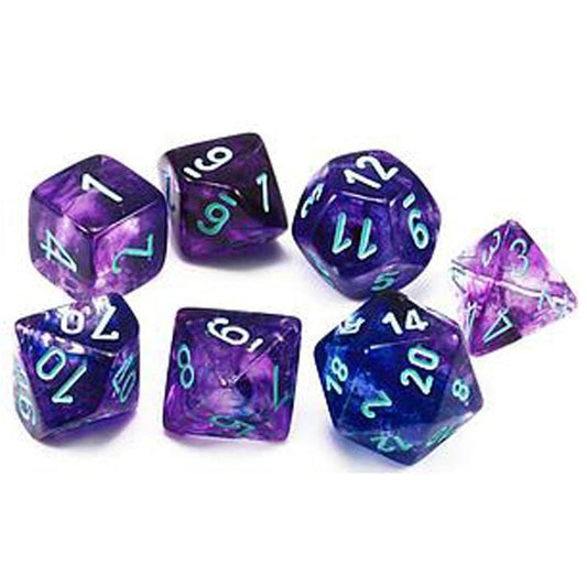 7 Mini Polyhedral Dice Set Nebula Nocturnal w/Blue Luminary - CHX20557