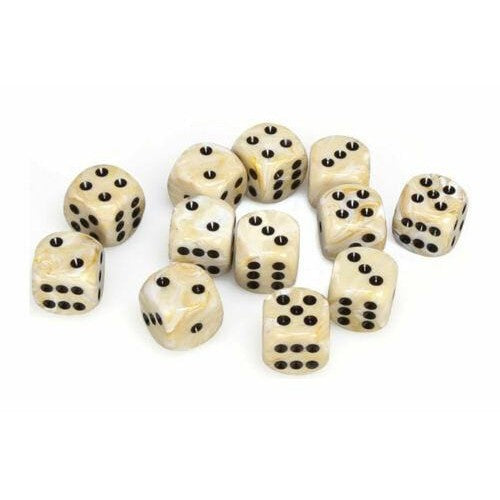 12 D6 Marble 16mm Dice Ivory w/black - CHX27602 - Abyss Game Store