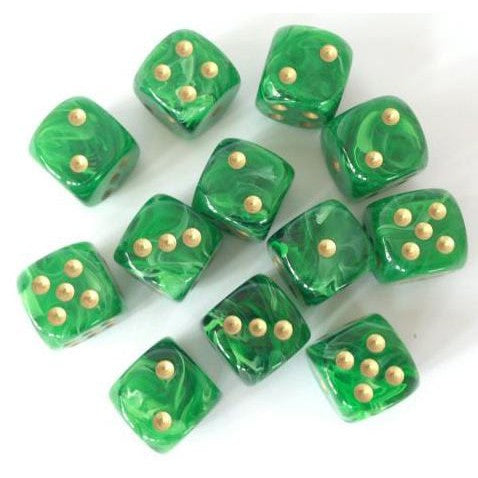 12 D6 Vortex 16mm Dice Green w/gold - CHX27635 - Abyss Game Store