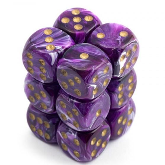 12 D6 Vortex 16mm Dice Purple w/gold - CHX27637 - Abyss Game Store