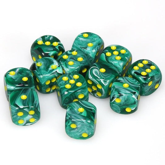 12 D6 Vortex 16mm Dice Malachite Green w/Yellow - CHX27655 - Abyss Game Store