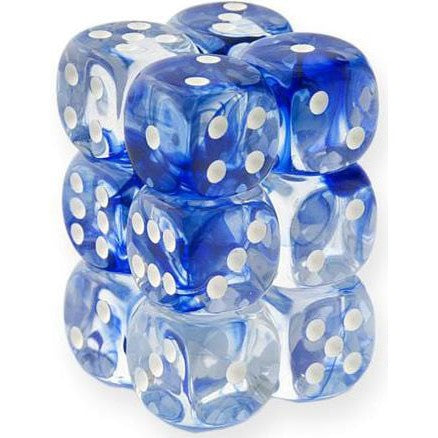 12 D6 Nebula 16mm Dice Dark Blue w/White - CHX27666 - Abyss Game Store