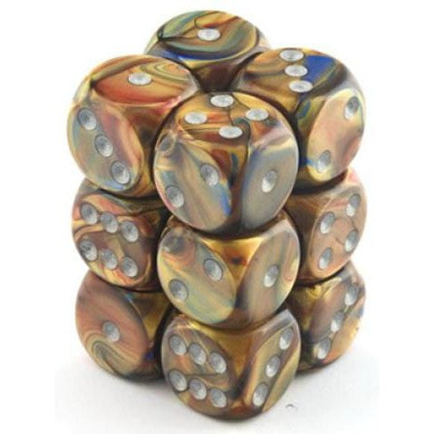 12 D6 Lustrous 16mm Dice Gold w/silver - CHX27693 - Abyss Game Store