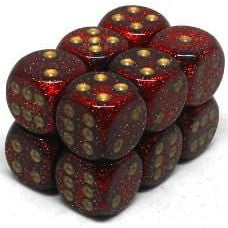 12 D6 Glitter 16mm Dice Ruby Red w/Gold - CHX27704 - Abyss Game Store