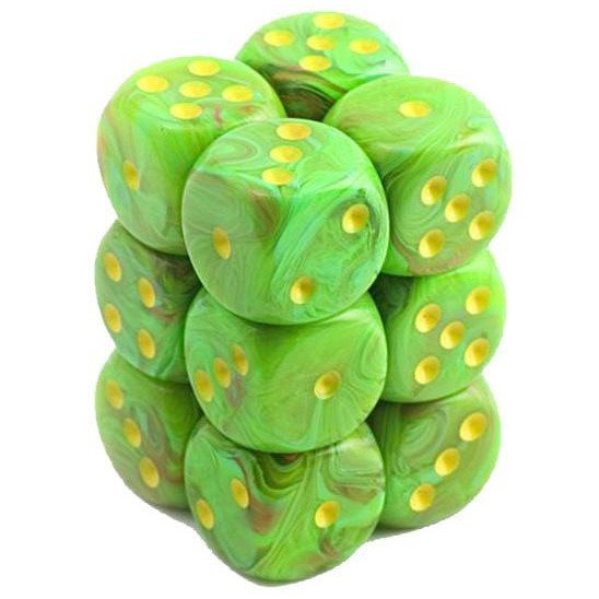 12 D6 Vortex 16mm Dice Slime w/Yellow - CHX27715 - Abyss Game Store