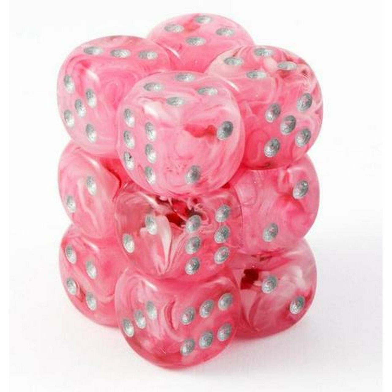 12 D6 Ghostly Glow 16mm Dice Pink w/Silver - CHX27724 - Abyss Game Store