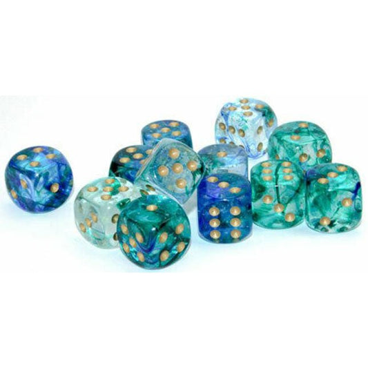 12 D6 Nebula 16mm Dice Oceanic w/Gold Luminary - CHX27756 - Abyss Game Store