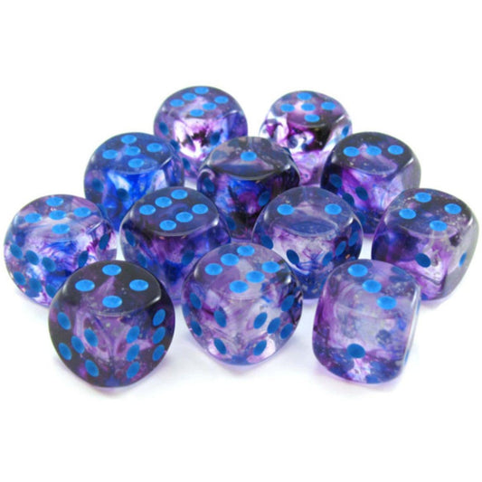 12 D6 Nebula 16mm Dice Nocturnal w/Blue Luminary - CHX27757 - Abyss Game Store