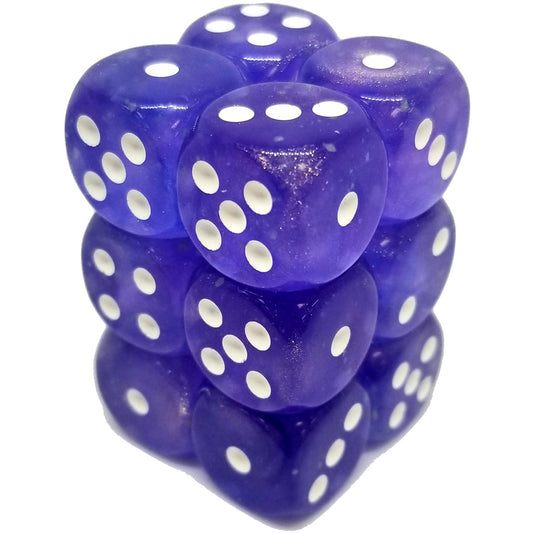 12 D6 Borealis 16mm Dice Purple / White Luminary - CHX27777