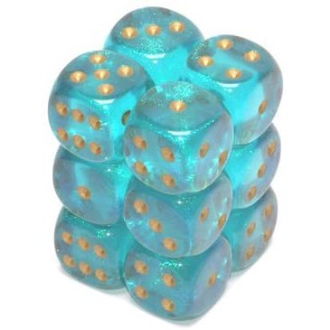 12 D6 Borealis 16mm Dice Teal / Gold Luminary - CHX27785