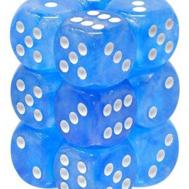 12 D6 Borealis 16mm Dice Sky Blue / White Luminary - CHX27786