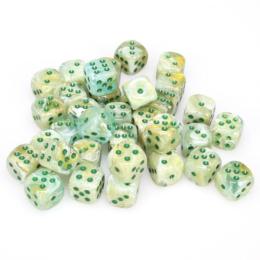 36 D6 Marble 12mm Dice Green w/darkgreen - CHX27809