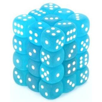 36 D6 Frosted 12mm Dice Caribbean Blue w/white - CHX27816