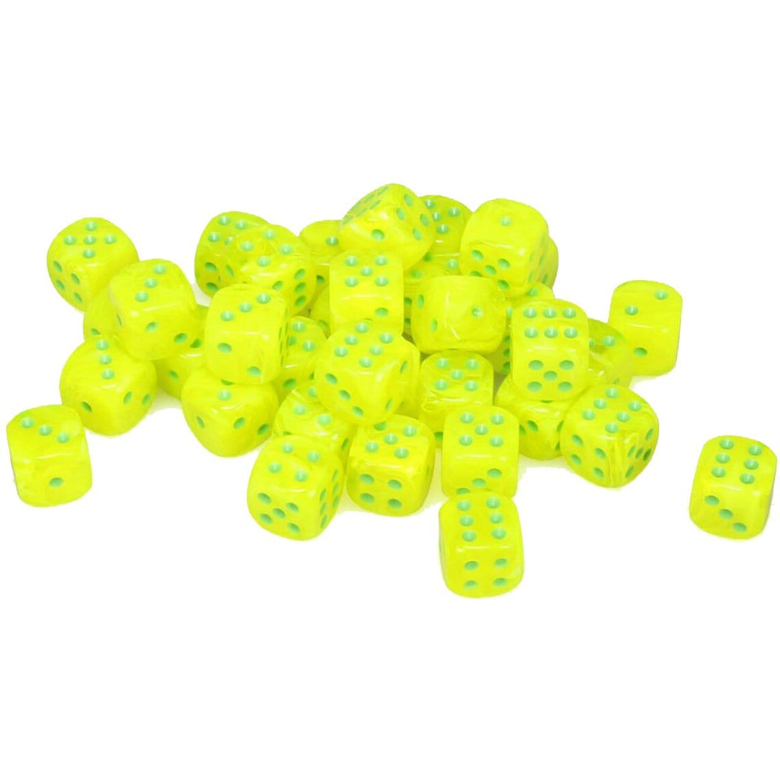 36 D6 Vortex 12mm Dice Electric Yellow w/Green - CHX27822