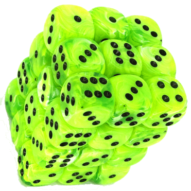 36 D6 Vortex 12mm Dice Bright Green w/black - CHX27830