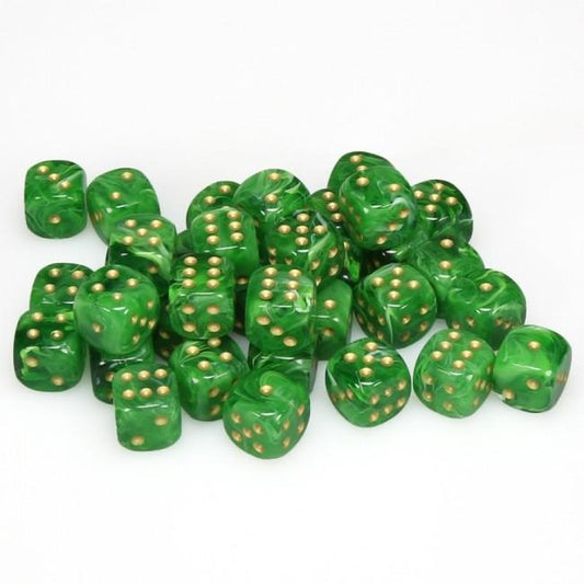 36 D6 Vortex 12mm Dice Green w/gold - CHX27835