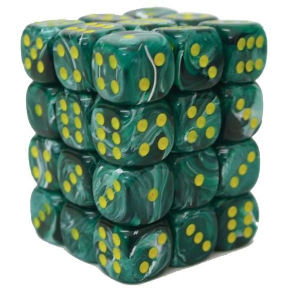 36 D6 Vortex 12mm Dice Malachite Green w/Yellow - CHX27855