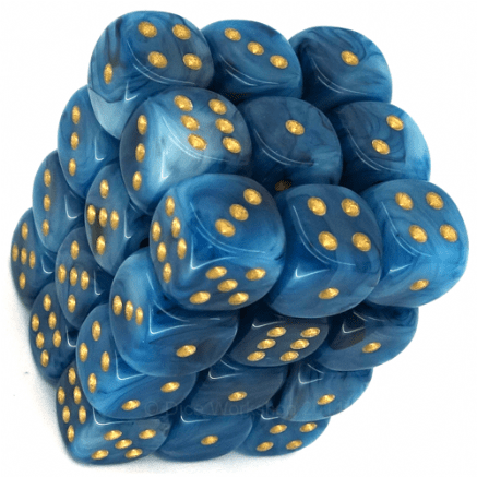 36 D6 Phantom 12mm Dice Teal/Gold - CHX27889