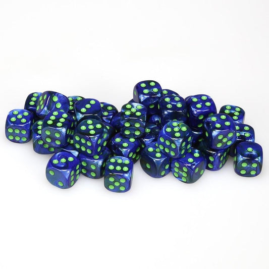 36 D6 Lustrous 12mm Dice Blue w/gold - CHX27896