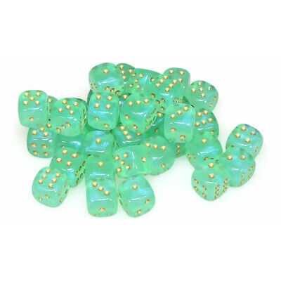 36 D6 Borealis Luminary 12mm Dice Light Green / Gold - CHX27975