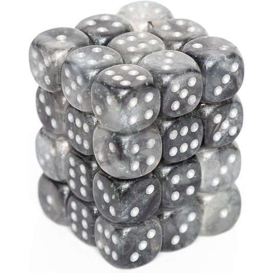 36 D6 Borealis Luminary 12mm Dice Light Smoke / Silver - CHX27978