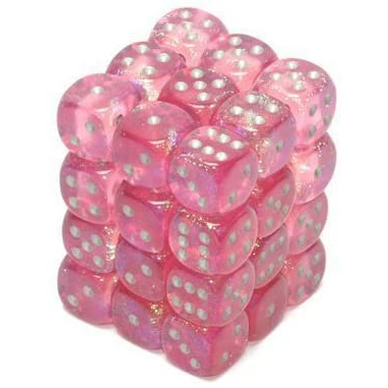 36 D6 Borealis Luminary 12mm Dice Pink / Silver - CHX27984