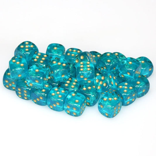 36 D6 Borealis Luminary 12mm Dice Teal / Gold - CHX27985