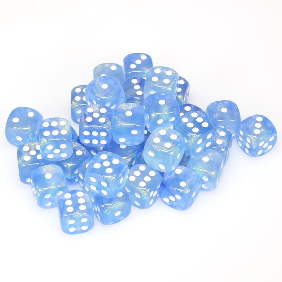 36 D6 Borealis Luminary 12mm Dice Sky Blue / White - CHX27986