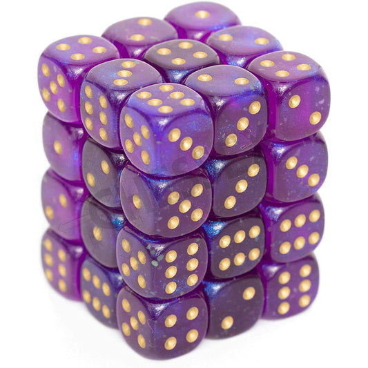 36 D6 Borealis Luminary 12mm Dice Royal Purple / Gold - CHX27987