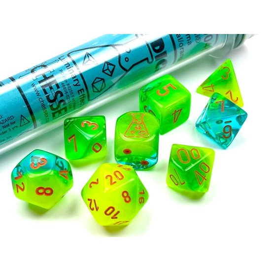 7 Polyhedral Dice Set Gemini Plasma Green-Teal / Orange - CHX30048