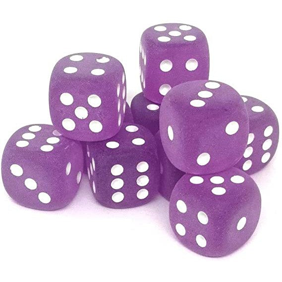 12 D6 Frosted 16mm Dice Purple w/White - CHXLE433 - Abyss Game Store