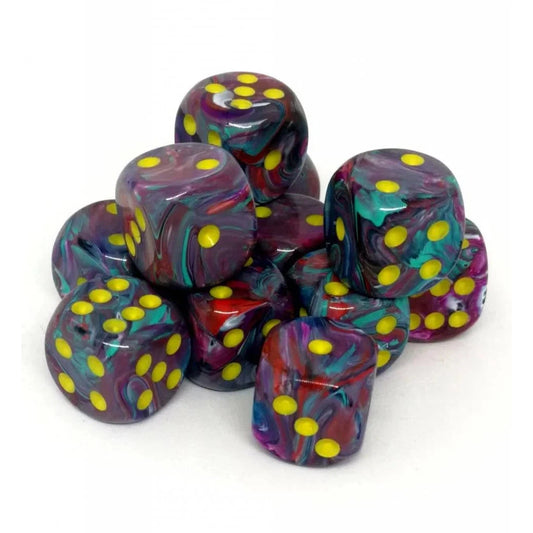 12 D6 Festive 16mm Dice Mosaic / Yellow - CHX27650