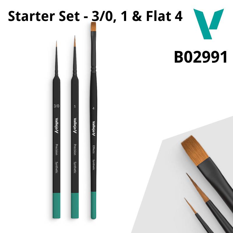 Vallejo Brush Set - Starter Set - Precision 3/0, 1, & Flat 4 (B03990)