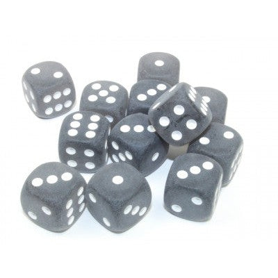 12 D6 Frosted 16mm Dice Smoke w/White - CHXLE409