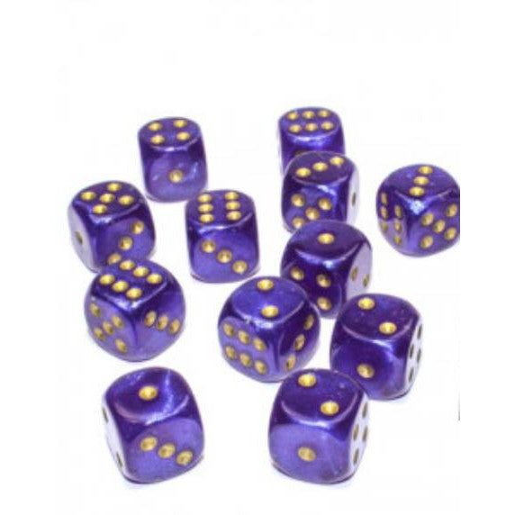 12 D6 Borealis 16mm Dice Royal Purple / Gold Luminary - CHX27787