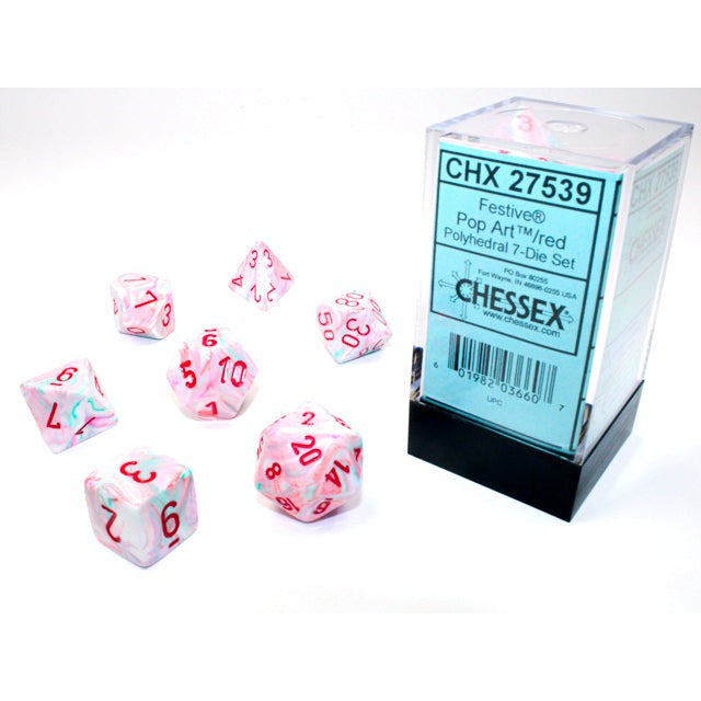 7 Polyhedral Dice Set Festive Pop Art Red - CHX27539