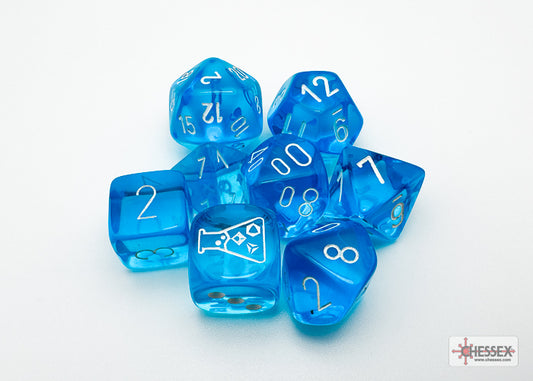 7 Polyhedral Dice Set - Translucent Tropical Blue / White - CHX30063