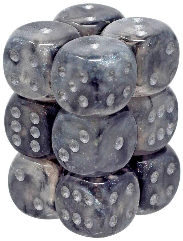 12 D6 Borealis 16mm Dice Light Smoke / Silver Luminary - CHX27778