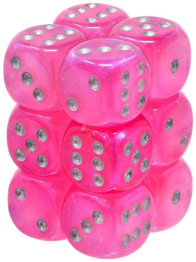 12 D6 Borealis 16mm Dice Pink / Silver Luminary - CHX27784