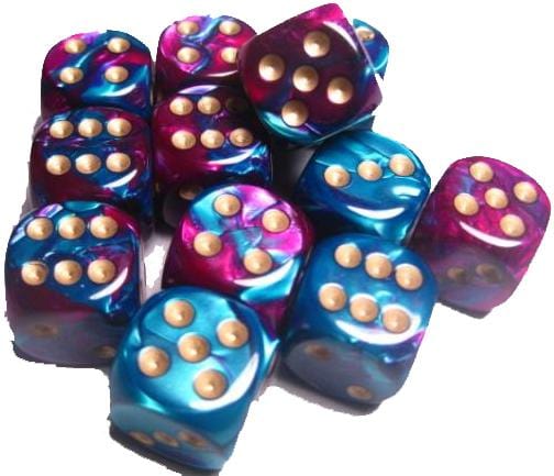 12 D6 Gemini 16mm Dice Purple-Teal w/gold - CHX26649 - Abyss Game Store