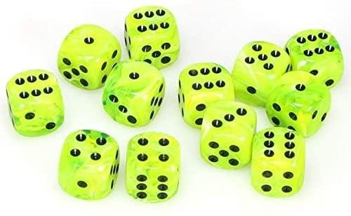 12 D6 Vortex 16mm Dice Bright Green w/Black - CHX27630 - Abyss Game Store