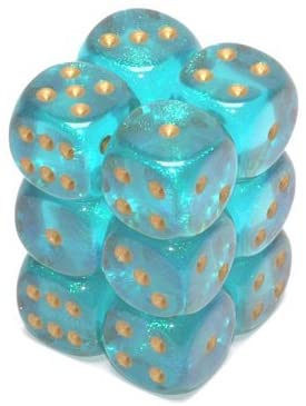 12 D6 Borealis 16mm Dice Teal / Gold Luminary - CHX27785